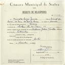 Registo de velocípede com o nº 5478, em nome de Manuel de Sousa Júnior, morador em Rua das Padarias nº 19, Sintra.