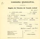 Registo de um veiculo de duas rodas tirado por dois animais de espécie asinina destinado a transporte de mercadorias em nome de António Duarte Caetano, morador em Bolembre.