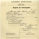 Registo de velocípede de marca Elgin, com o nº 1547, em nome de Fernando Vítor Martins, morador em Cacem.