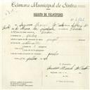Registo de velocípede de marca Peugeot, com o nº 4726, em nome de Américo Manuel dos Santos, morador em Queluz.