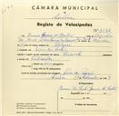 Registo de velocípede de marca Bianchi, com o nº 3232, em nome de Ivone Garcia de Castro, moradora em Praia das Maçãs.