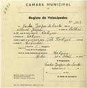 Registo de velocípede com o nº 1614, em nome de Carlos Gaspar dos Santos, morador em Cortegaça.