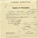 Registo de velocípede de marca Helios, com o nº 1747, em nome de António Bartolomeu, morador em Linhó.