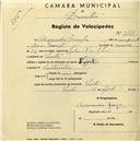 Registo de velocípede com o nº 2121, em nome de Alexandre Granja, morador em Sintra.