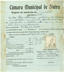 Registo de matricula de velocipedista em nome de José Rego Oliveira, morador em Sintra, com o nº de inscrição 887.