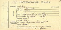 Recenseamento escolar de Fernando da Silva, filho de Casimiro Lúcio da Silva, morador em Colares.