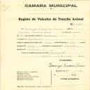 Registo de um veiculo de duas rodas tirado por um animal de espécie muar destinado a transporte de mercadorias em nome de Domingos Francisco Franco, morador em Fontanelas.