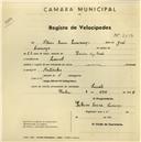 Registo de velocípede com o nº 2639, em nome de Sabino Sousa Lourenço, morador em Lourel.