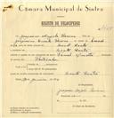 Registo de velocípede de marca Famel com motor, com o nº 7425, em nome de Joaquim Ângelo Resina, morador em Monte Santos.