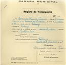 Registo de velocípede com o nº 311, em nome de Bernardo Oliveira Pereira, morador em Sabugo.