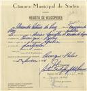 Registo de velocípede de marca Aprilia, com o nº 6857, em nome de Alexandre Antunes da Cruz, morador em Carenque.