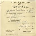 Registo de velocípede de marca Olympique, com o nº 2411, em nome de Luciano Vicente Barros., morador em Assafora.