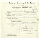 Registo de velocípede de marca Nacional, com o nº 9469, em nome de Isidoro Francisco Lima Guerreiro, morador em Tapada das Mercês.