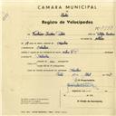 Registo de velocípede de marca Cycles R.P., com o nº 2973, em nome de Vitorino Isidro Patrão, morador em Odrinhas.