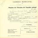 Registo de um veiculo de duas rodas tirado por dois animais de espécie bovina destinado a transporte de mercadorias em nome de António Domingos Freitas, morador em Catribana.