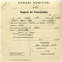 Registo de velocípede com o nº 1553, em nome de José Frutuoso Mota, morador em Cabriz.