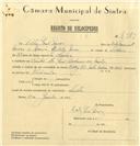 Registo de velocípede de marca Vicky, com o nº 7979, em nome de Vítor José Névoa, morador em Rua José Antunes dos Santos, Sintra.