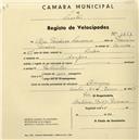 Registo de velocípede com o nº 1451, em nome de Alice Teixeira Lourena, moradora em Assafora.