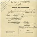 Registo de velocípede de marca Aprilia, com o nº 1713, em nome de Timóteo Libanio dos Santos, morador em Belas.