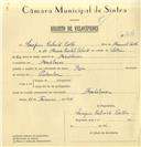Registo de velocípede de marca Raio, com o nº 7673, em nome de Serafim Cabrita Coelho, morador em Montelavar.