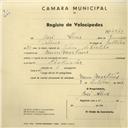 Registo de velocípede com o nº 2749, em nome de José Alves, morador em Mem Martins.