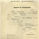 Registo de velocípede de marca Mauritania, com o nº 415, em nome de João Corredoura, morador em Maceira.