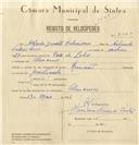 Registo de velocípede de marca Renault, com o nº 7929, em nome de Alfredo Duarte Feliciano, morador em Almornos.