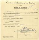 Registo de velocípede com o nº 7561, em nome de Manuel Domingos Duarte, morador em Alvarinhos.
