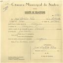 Registo de velocípede de marca Caravela, com o nº 6224, em nome de José Caetano Pires, morador em Terrugem.