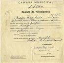 Registo de velocípede de marca Origan, com o nº 3425, em nome de Ludgero Filipe Leiria, morador em Mucifal.