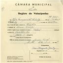 Registo de velocípede de marca Helios, com o nº 3995, em nome de Vera Margarete Schulz, morador em Casas Novas.