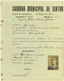 Registo de matricula de velocipedista em nome de Eugénio Gustavo Carreira Ribeiro, morador em Queluz, com o nº de inscrição 1807.