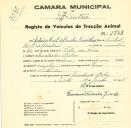 Registo de um veiculo de duas rodas tirado por um animal de espécie cavalar destinado a transporte de mercadorias em nome de António Huet de Bacelar Carrêlhas, morador em Machado, Belas.