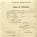 Registo de velocípede de marca Orion, com o nº 2942, em nome de Alberto dos Santos Galharoz, morador em Cabriz.