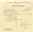 Registo de velocípede com o nº 9658, em nome de Luís Martins Branco, morador em Belas.