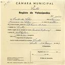 Registo de velocípede com o nº 4095, em nome de Carlos da Silva, morador em Sintra.