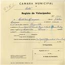 Registo de velocípede de marca Dinar, com o nº 1700, em nome de Custódio Marques, morador em Queluz.