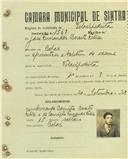 Registo de matricula de velocipedista em nome de José Fernandes Duarte Félix, morador em Belas, com o nº de inscrição 1568.