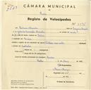 Registo de velocípede de marca Voltaire com motor, com o nº 5096, em nome de Libanio Marinho, morador em Queluz.