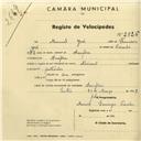 Registo de velocípede de marca Nacional, com o nº 2926, em nome de Manuel José, morador em Assafora.