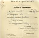 Registo de velocípede de marca Mauritania, com o nº 266, em nome de Júlio Valente, moradora em S. Pedro.