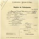 Registo de velocípede com o nº 2554, em nome de Manuel Duarte Corredoura, morador em Terrugem.