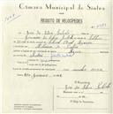 Registo de velocípede de marca Azur, com o nº 4989, em nome de José da Silva Lobato, morador em Ribeira de Sintra.
