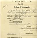 Registo de velocípede de marca The Sun, com o nº 2180, em nome de Mário Henrique Ferreira da Silva, morador em Mem Martins.