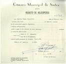 Registo de velocípede de marca Martano, com o nº 8436, em nome de Emílio César Gonçalves, morador em Algueirão.