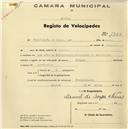 Registo de velocípede de marca Peugeot, com o nº 1360, em nome de Panificação do Oeste, Lda, com sede em Pero Pinheiro.