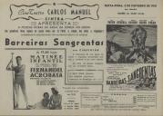 Programa do filme "Barreiras Sangrentas" realizado por Lewis R. Foster com a participação de John Payne, Cail Russell, Sterling Hayden, George Hayes e Dick Foran.