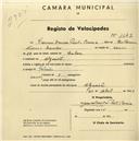 Registo de velocípede com o nº 1642, em nome de Cármen Mendes Pinto Correia, morador em Algueirão.