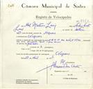 Registo de velocípede de marca H.M.W., com o nº 8842, em nome de Abel Mateus Luís, morador em Negrais.