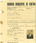 Registo de matricula de carroceiro de 2 bois ou vacas em nome de José Luís Cartaxo, morador no Linhó, com o nº de inscrição 395.